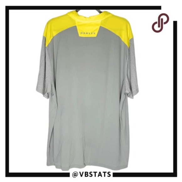 Oakley Mens Colorblock Striped Short Sleeve Golf Polo Shirt Gray Yellow Size 2XL - Picture 2 of 7